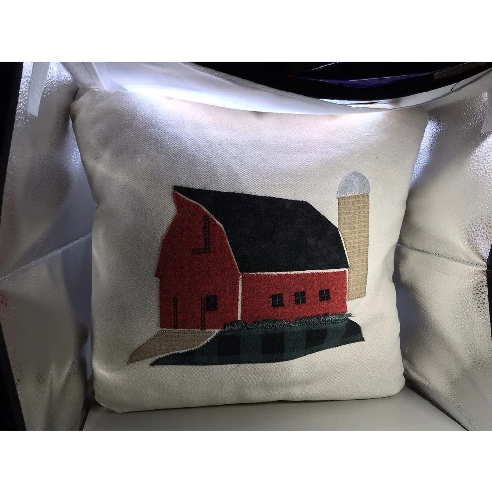 Folk Art Pillow With‎ Barn Appliqué 15 X 15
